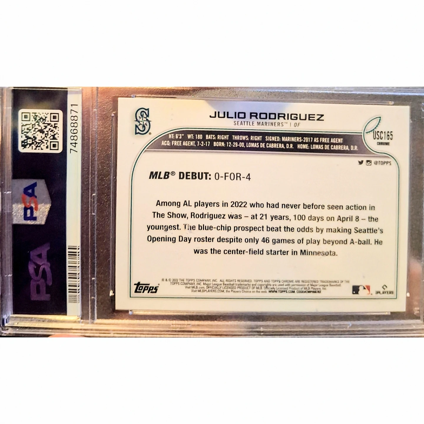 2022 Topps Chrome Julio Rodriguez Rookie #USC165 PSA MINT 10 - photo 4