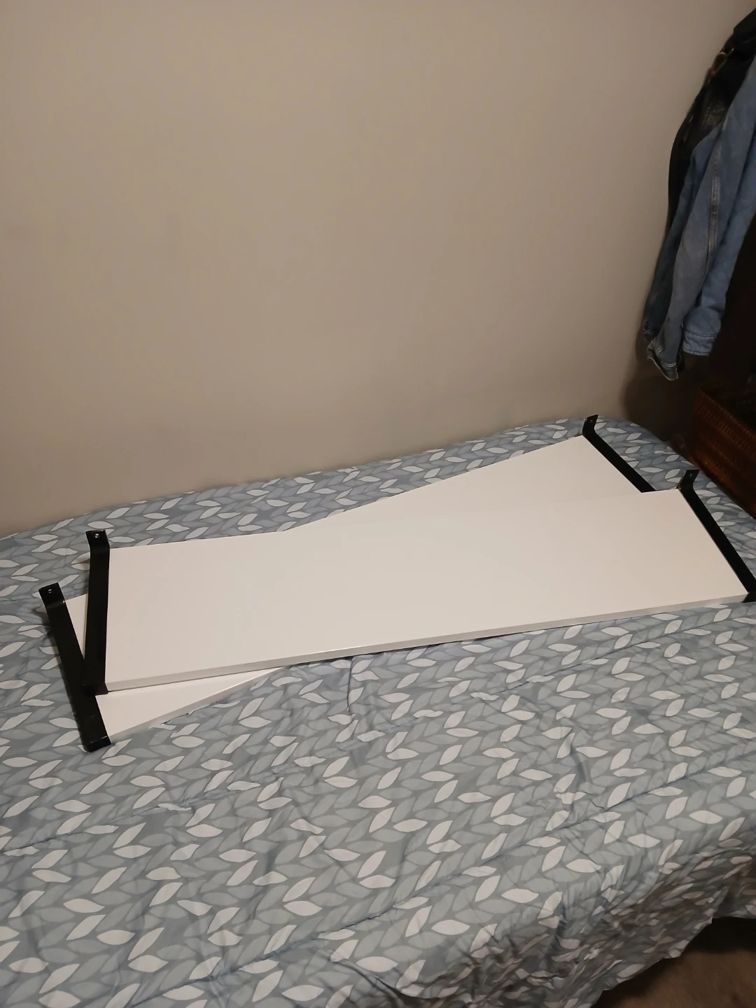 2 White Shelves with Brackets - IKEA Ekby Tony