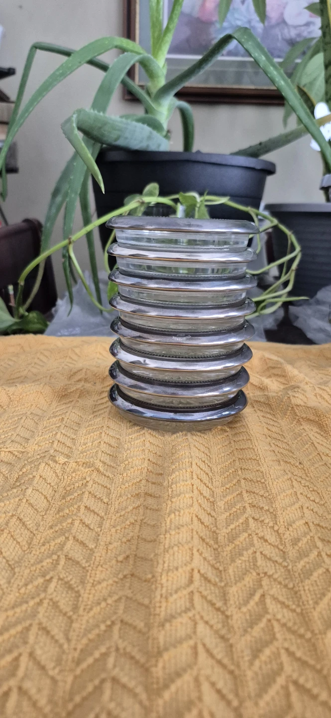 Vintage Silver Plated Glass Coasters - Set of 8