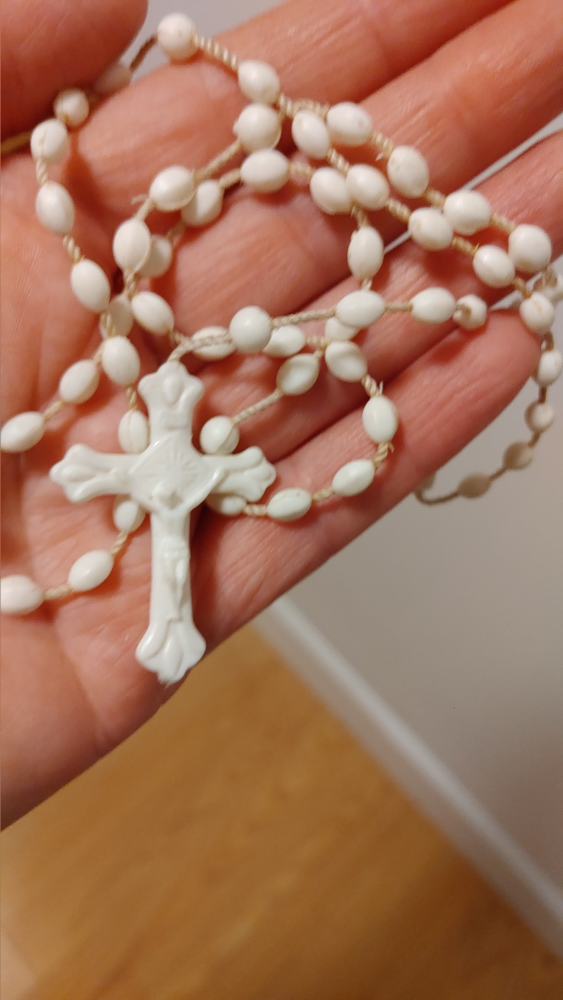 White Rosary Beads with Cross