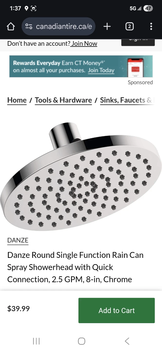 Brand New Danze Rain Can Spray Showerhead Quick Connection
