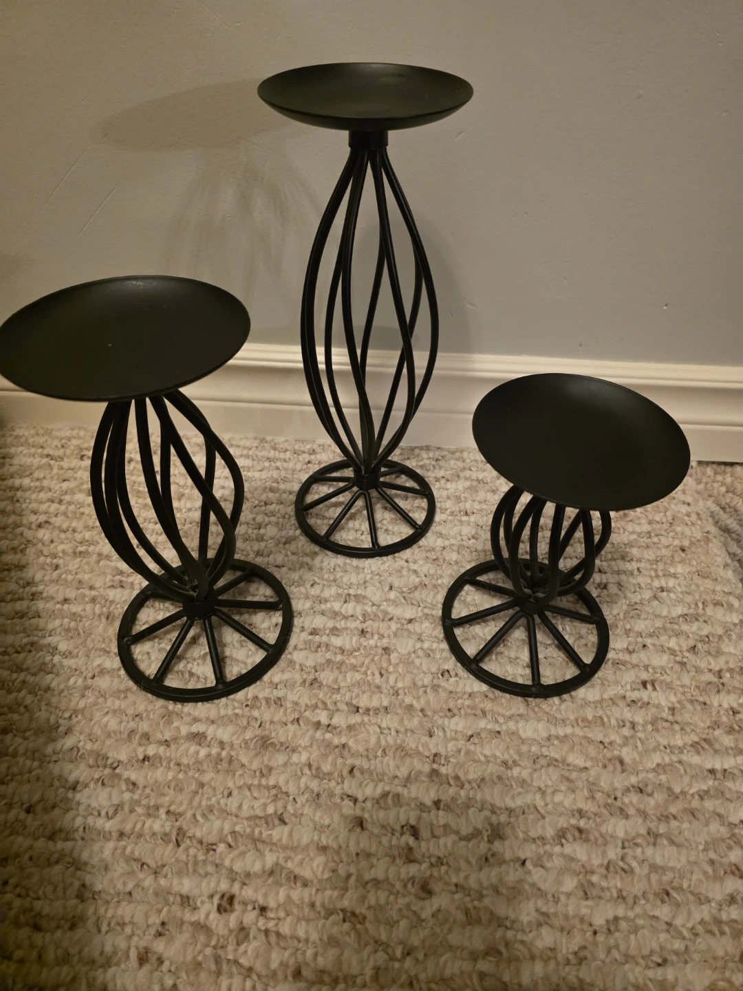 Set of 3 Black Metal Candle Holders
