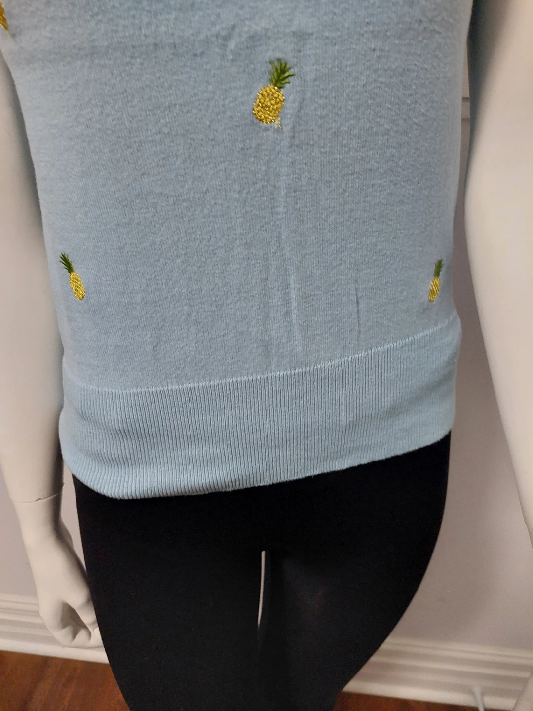 Light Blue Knit Top with Pineapple Embroidery Cotton XS - photo 3