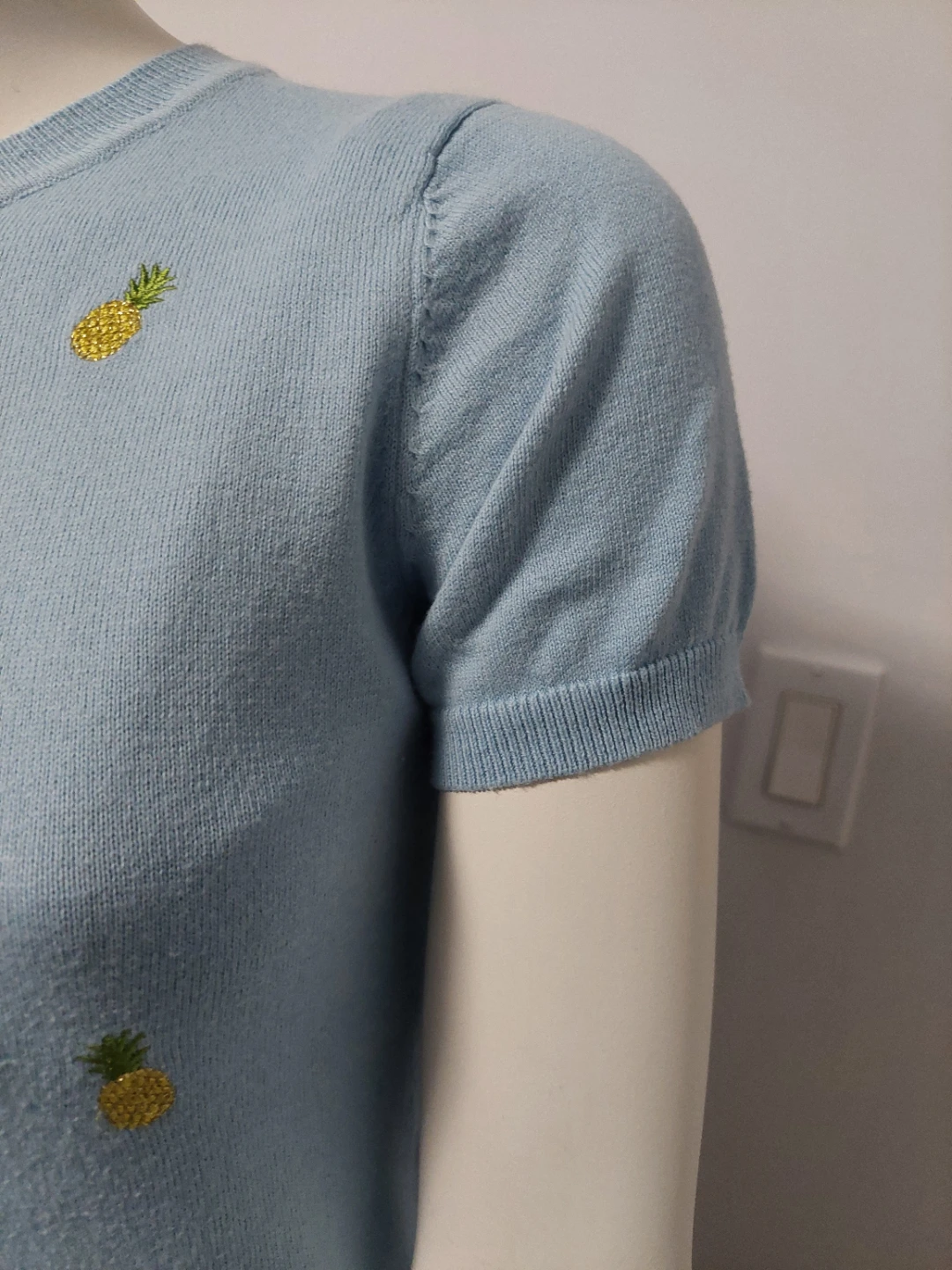 Light Blue Knit Top with Pineapple Embroidery Cotton XS - photo 4