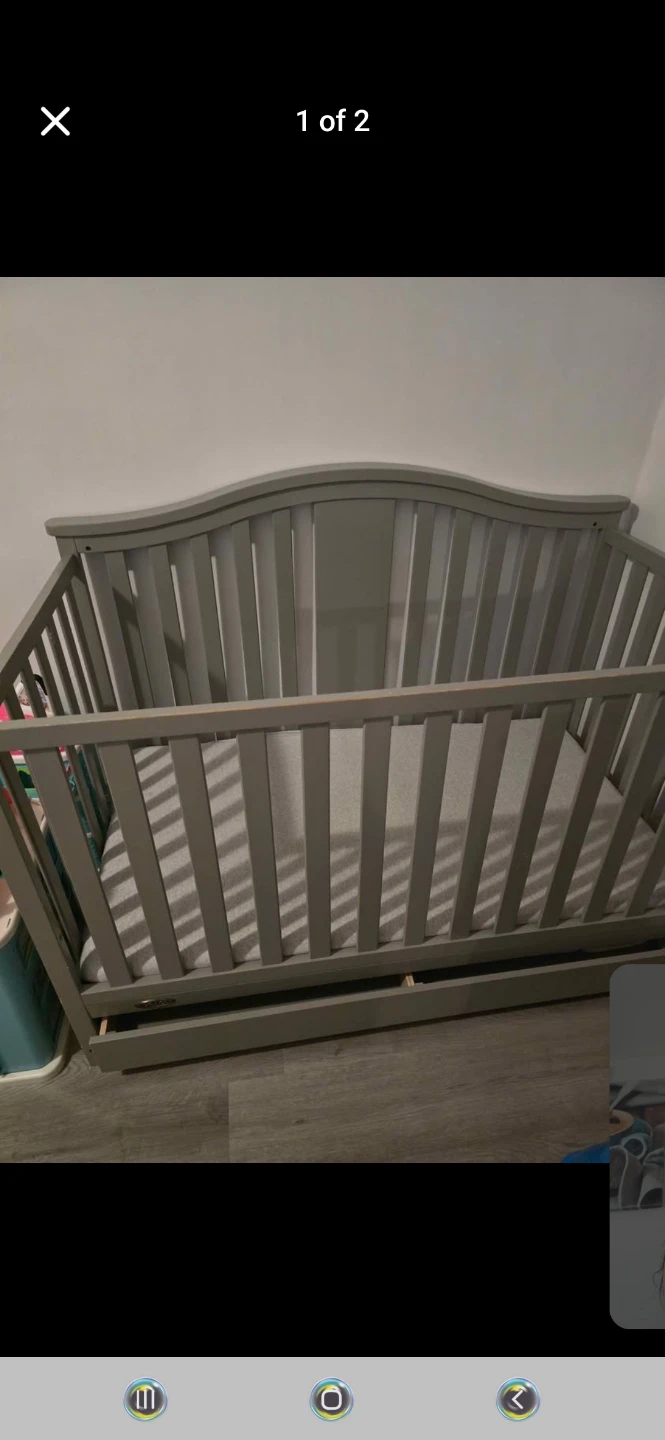 Grey Baby Crib with Drawer