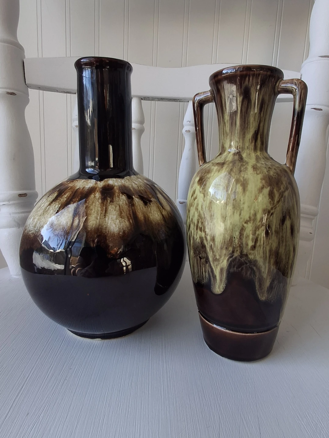 Vintage Brown Drip Glaze Vase Set