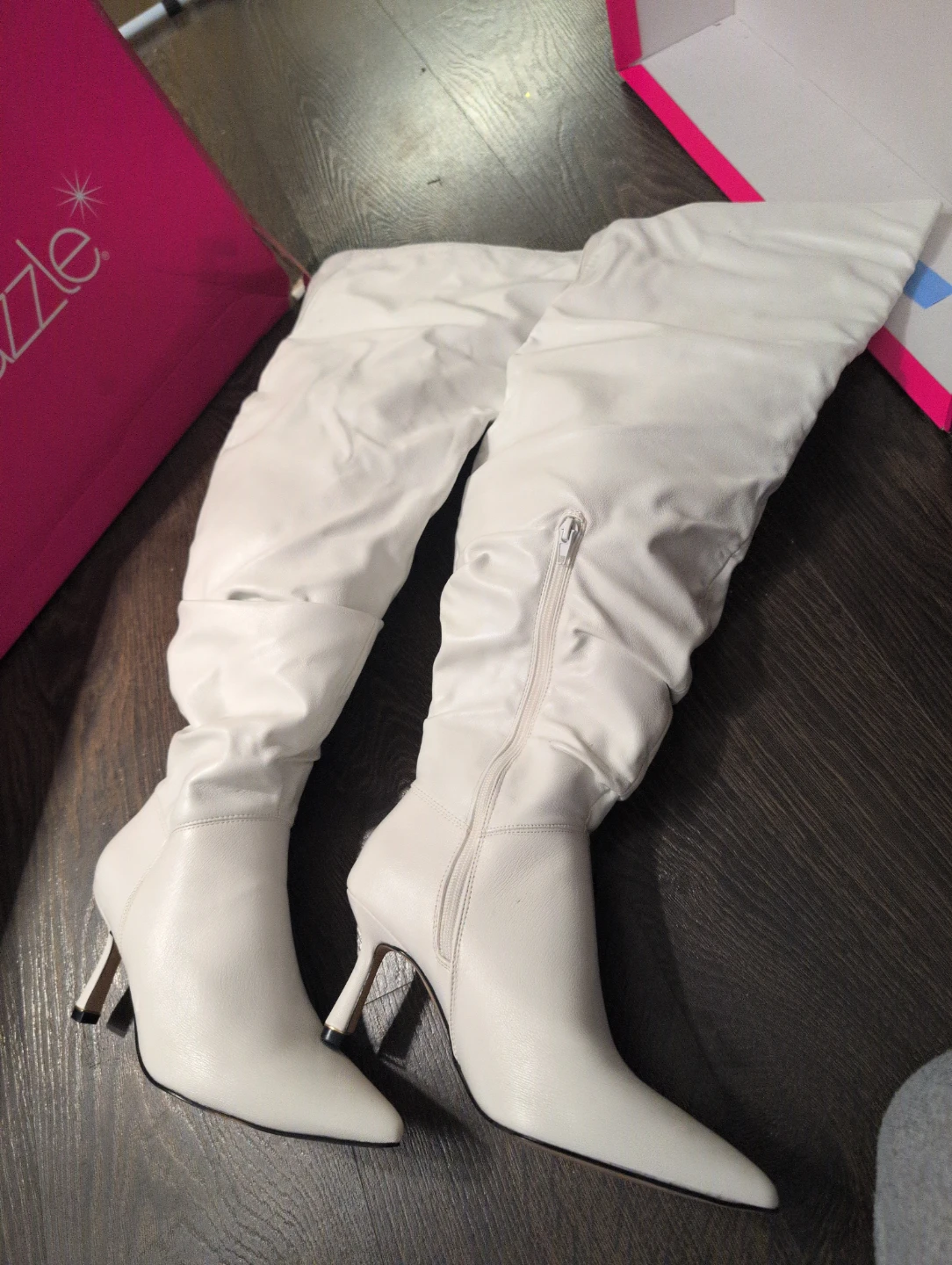 White Thigh High, stiletto heel - Size 7 Wide Calf - photo 2