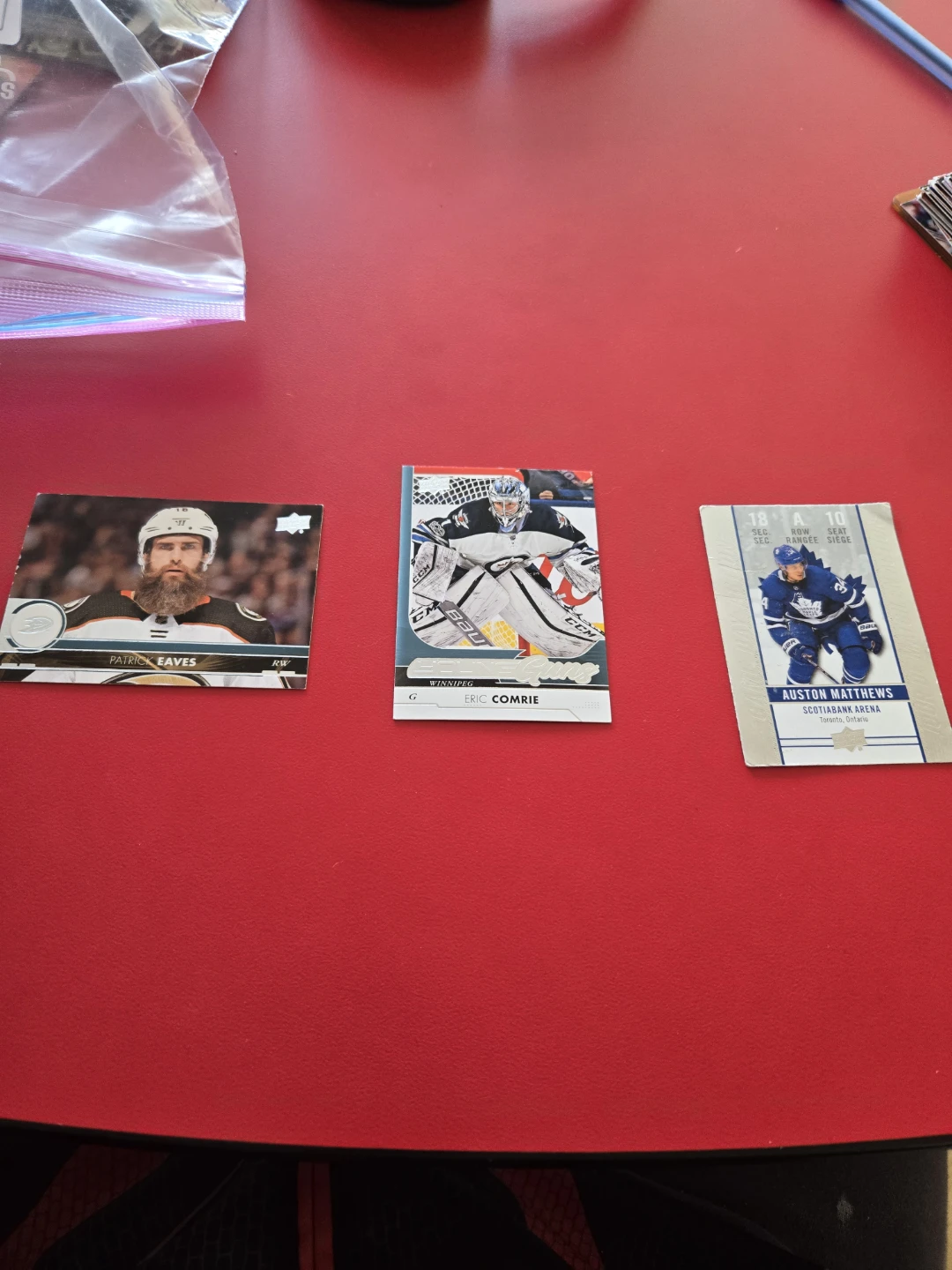 Patrick Eaves, Eric Comrie, Auston Matthews Hockey Cards