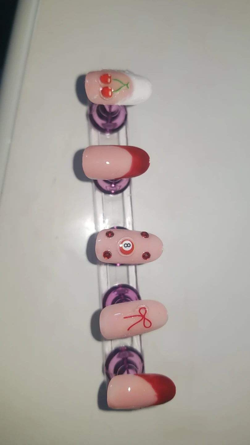 Press-on Nails with Cherry, 8-Ball, Bow Designs