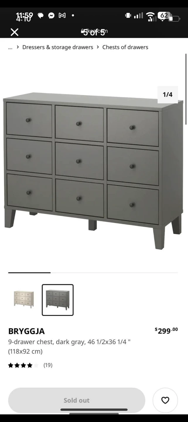 9-Drawer Chest, Dark Gray