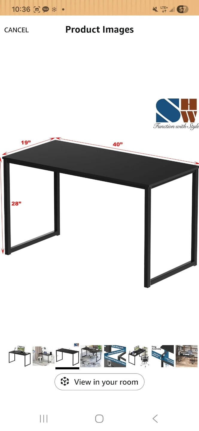 Black Computer Desk - 40" x 19" x 28"