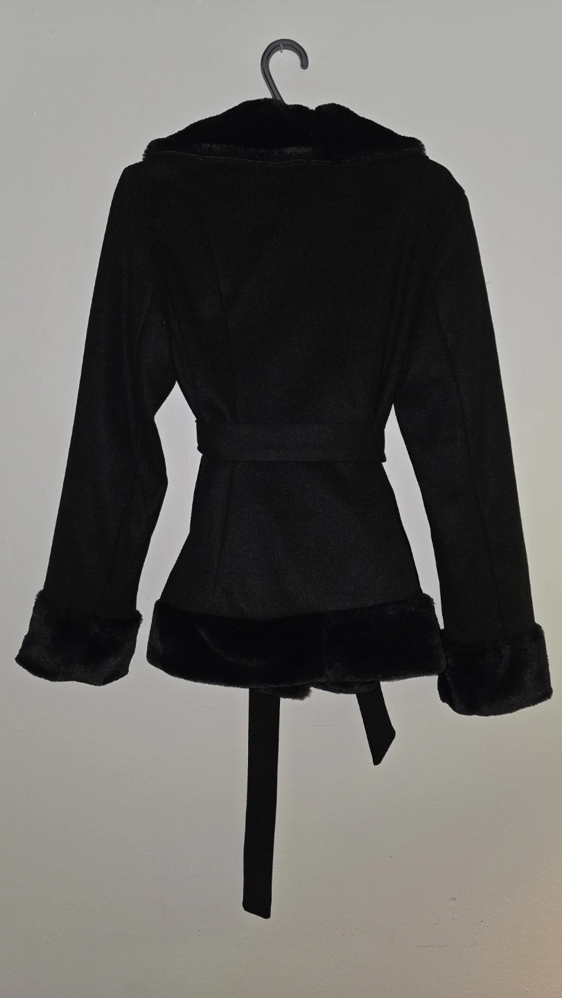 Black Faux Fur Trimmed Belted Jacket - photo 2