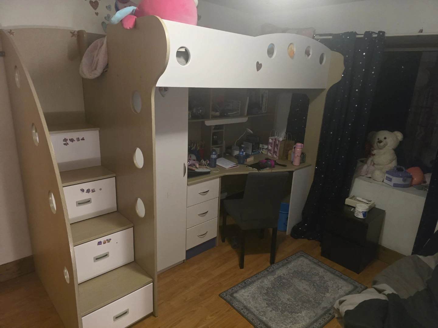 Kids Loft Bed with Desk and Storage