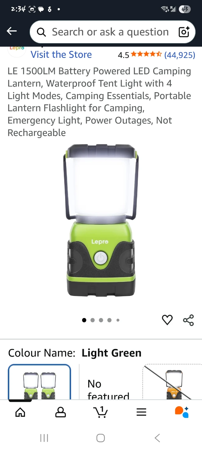 Lepro 1500LM LED Camping Lantern - Light Green