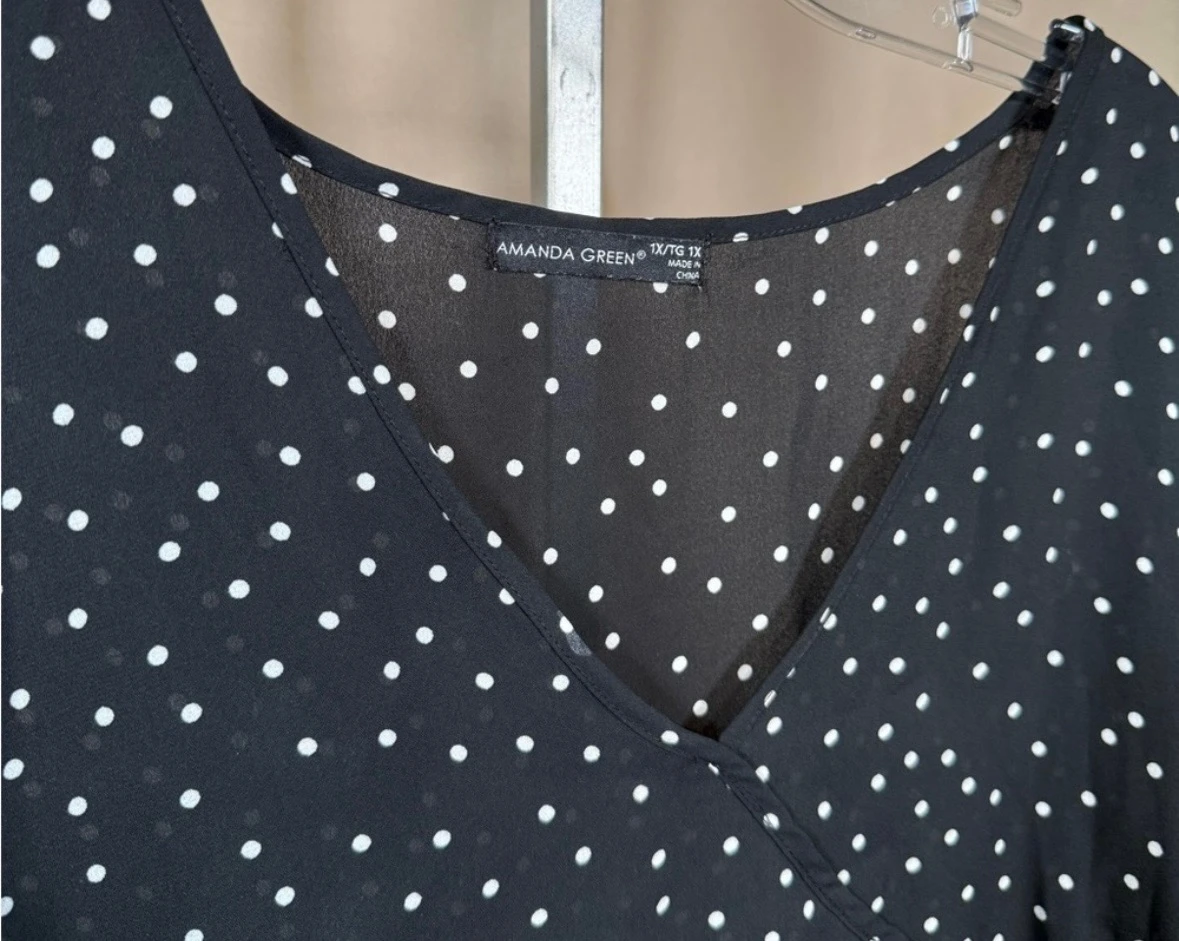 Amanda Green Polka Dot Blouse - Size 1X - photo 3