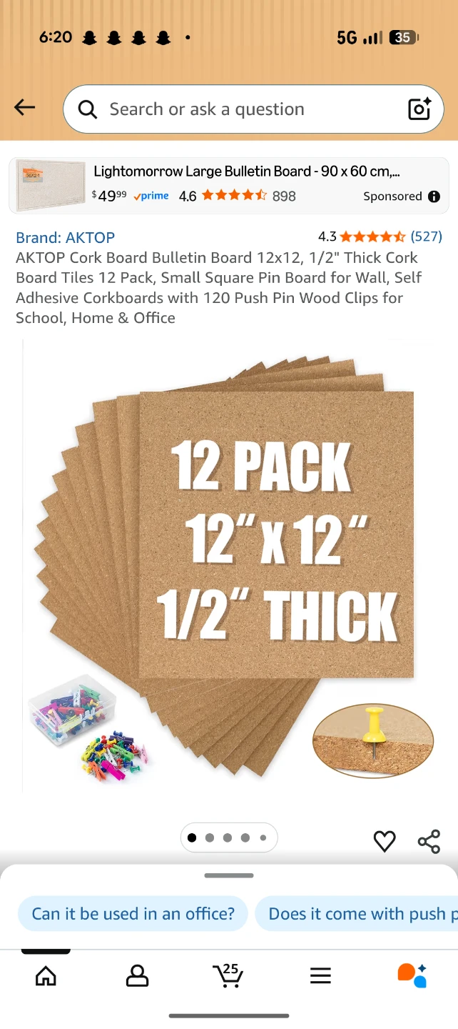 AKTOP Cork Bulletin Board 12 Pack 12" x 12" x 1/2" Thick