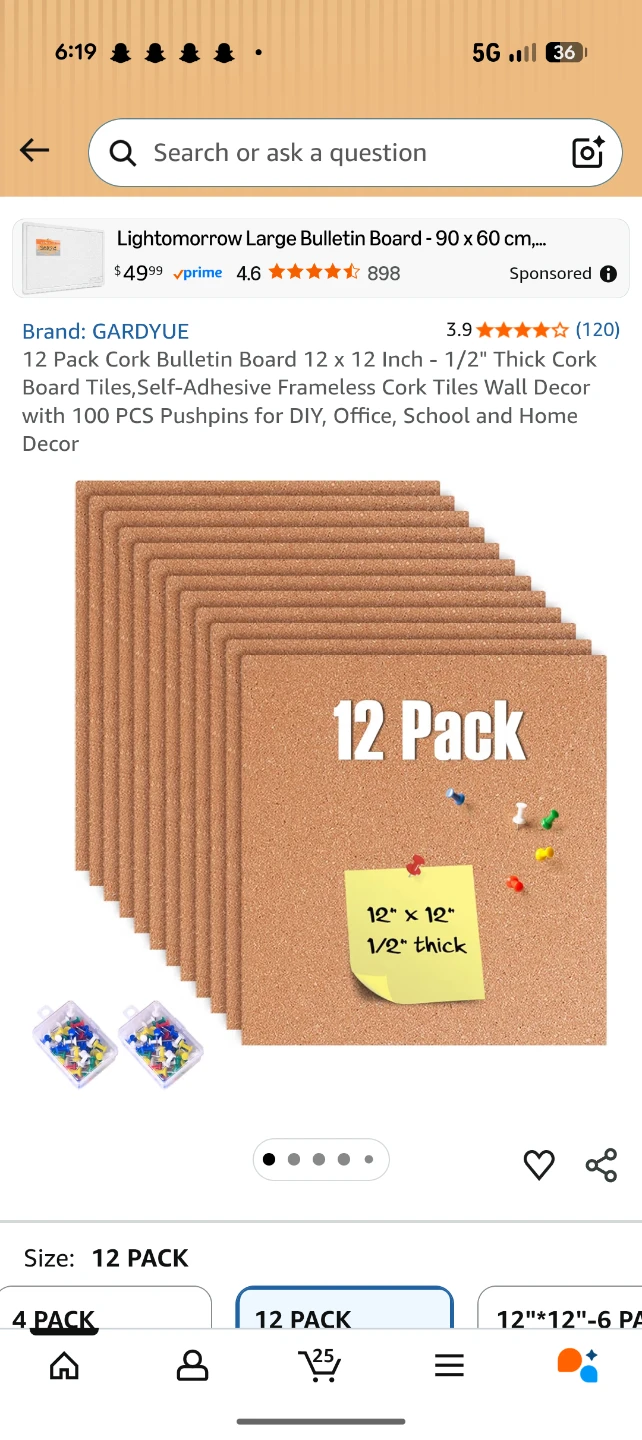 AKTOP Cork Bulletin Board 12 Pack 12" x 12" x 1/2" Thick - photo 3
