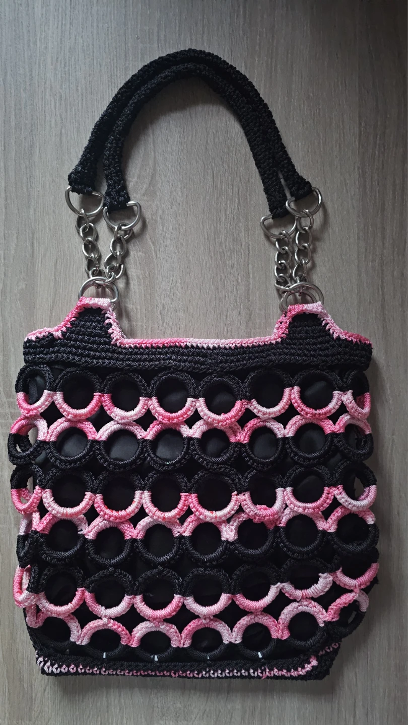Crocheted Tote Bag - Black & Pink - photo 2