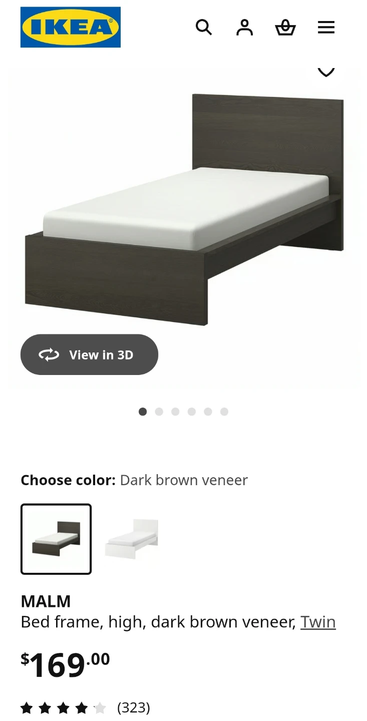 IKEA MALM Bed Frame - Dark Brown Veneer - Twin