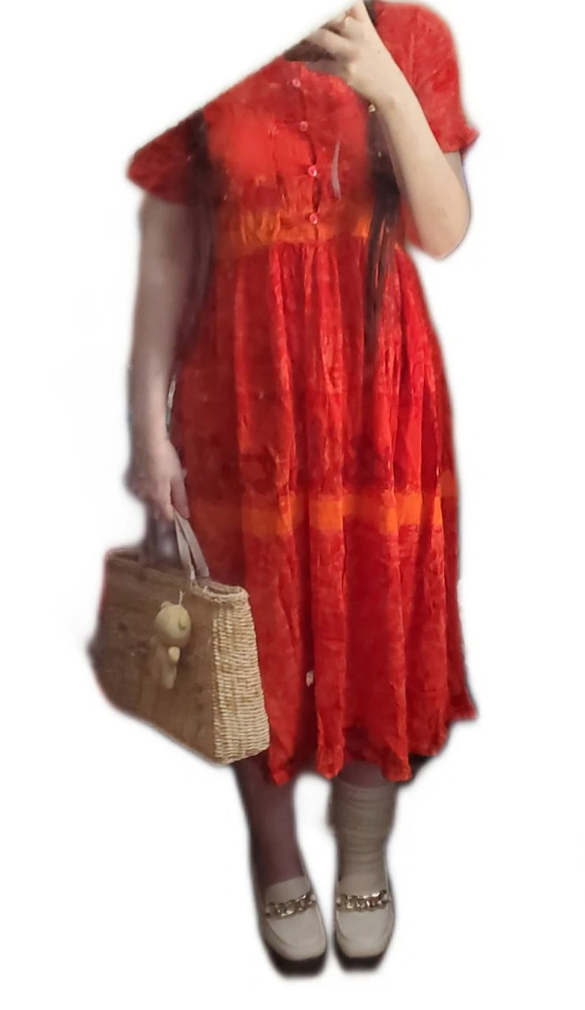 Red short sleeve midi dress
