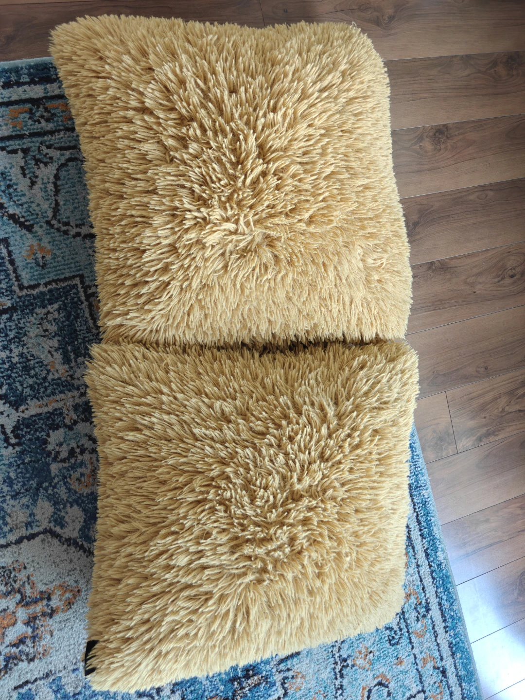 2 Faux Fur Throw Pillows - Mustard Yellow