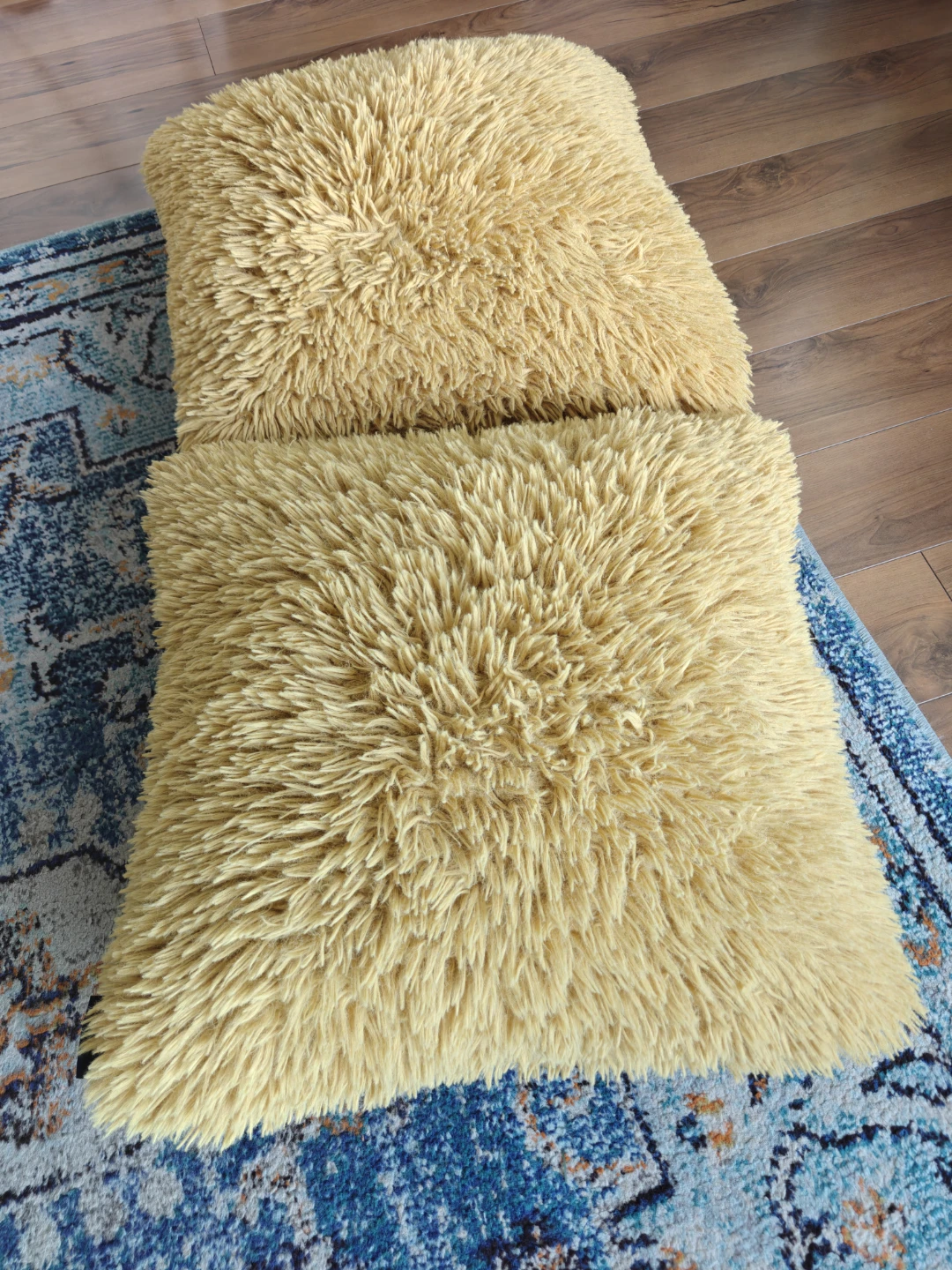 2 Faux Fur Throw Pillows - Mustard Yellow - photo 2