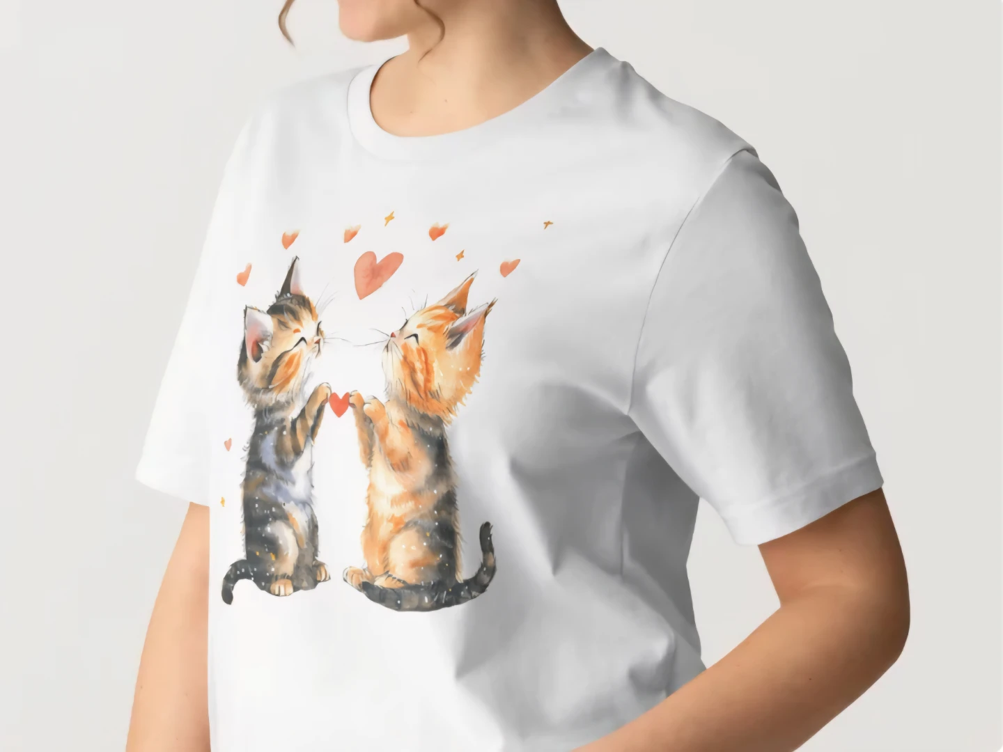 White T-Shirt with Cute Kitten Graphic