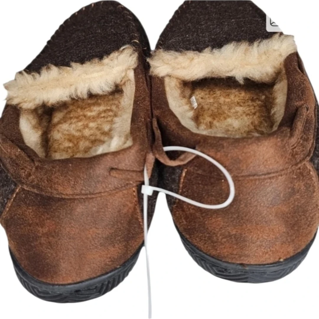 Brown Moccasin-style Slippers w Faux Fur Lining - photo 4