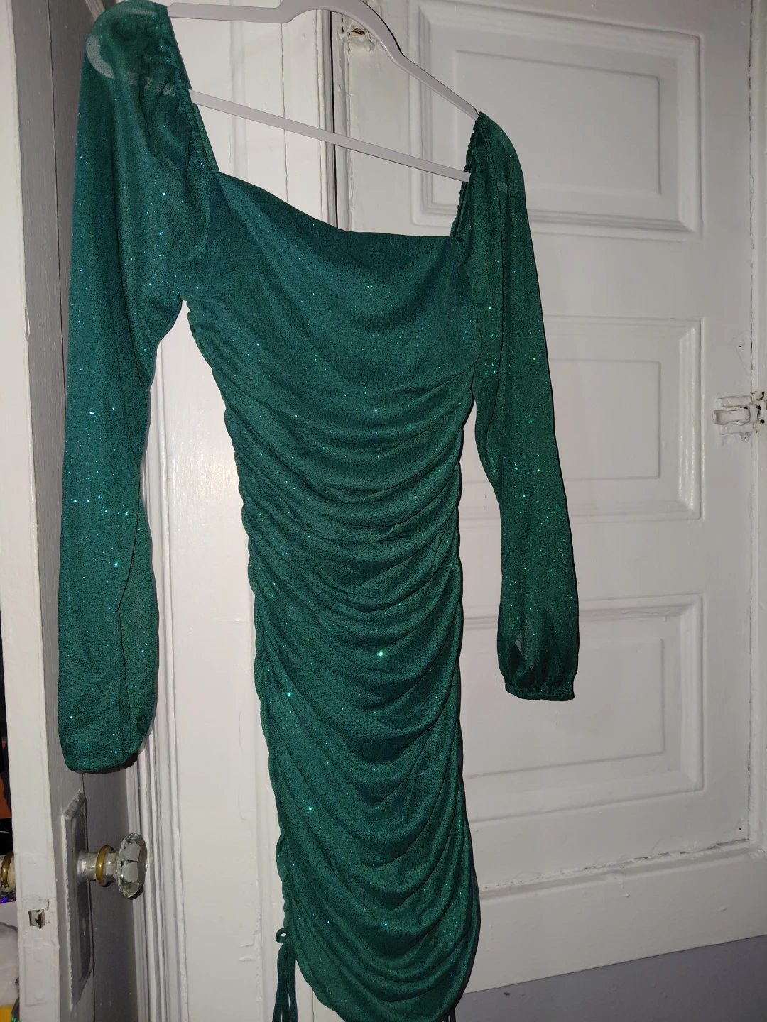 Jump Juniors' Glitter Ruched Mini Bodycon Dress Hunter Green - photo 3