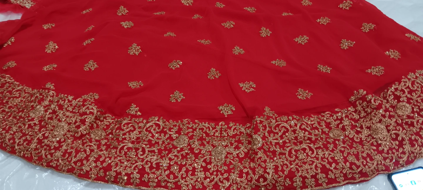 Red embroidered lehenga with gold accents - photo 3