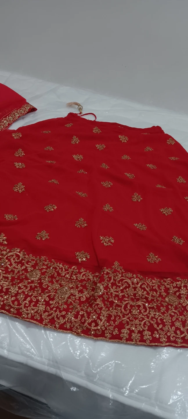 Red embroidered lehenga with gold accents - photo 4
