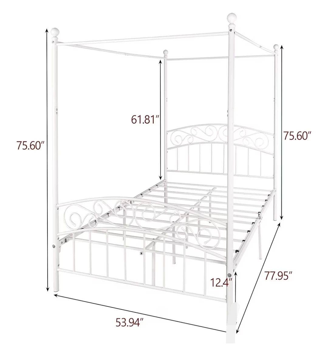 White Metal Canopy Bed Frame with Ornate European Style - photo 3