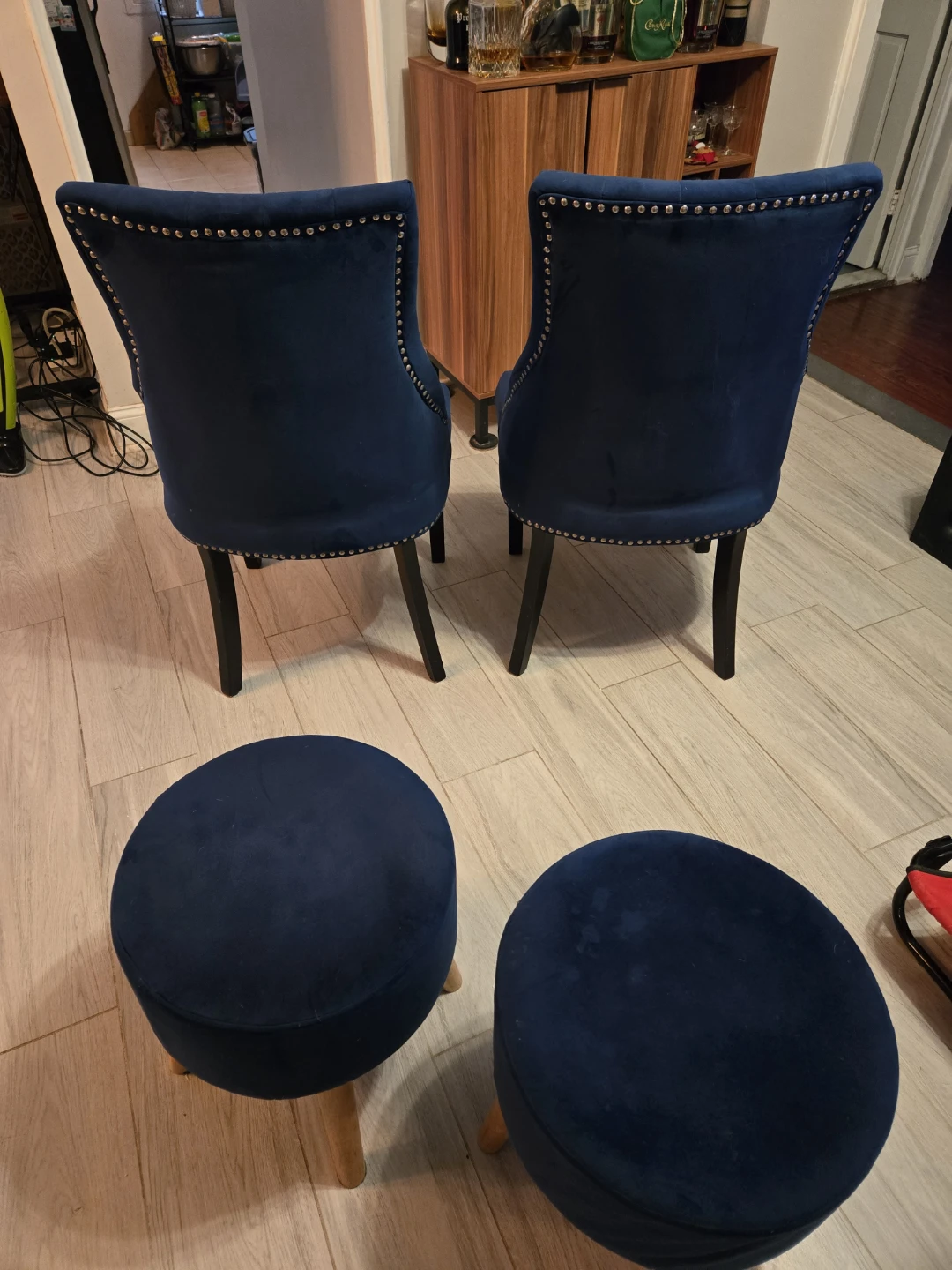 Blue Velvet Accent Chairs & Ottomans - Set of 2 - photo 2