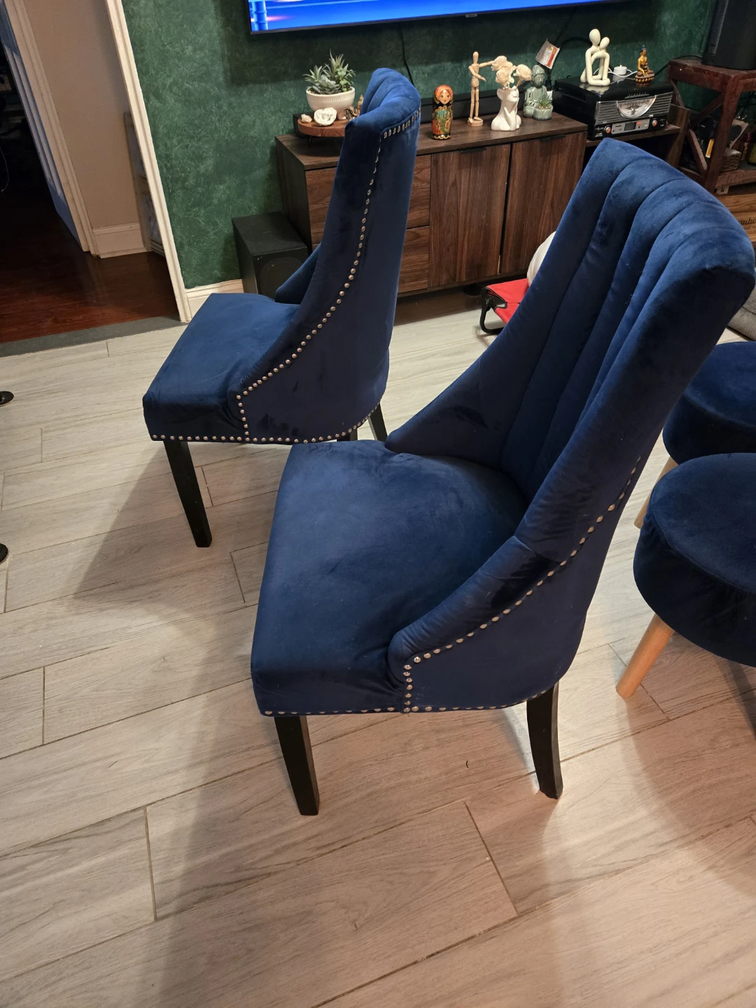 Blue Velvet Accent Chairs & Ottomans - Set of 2 - photo 3
