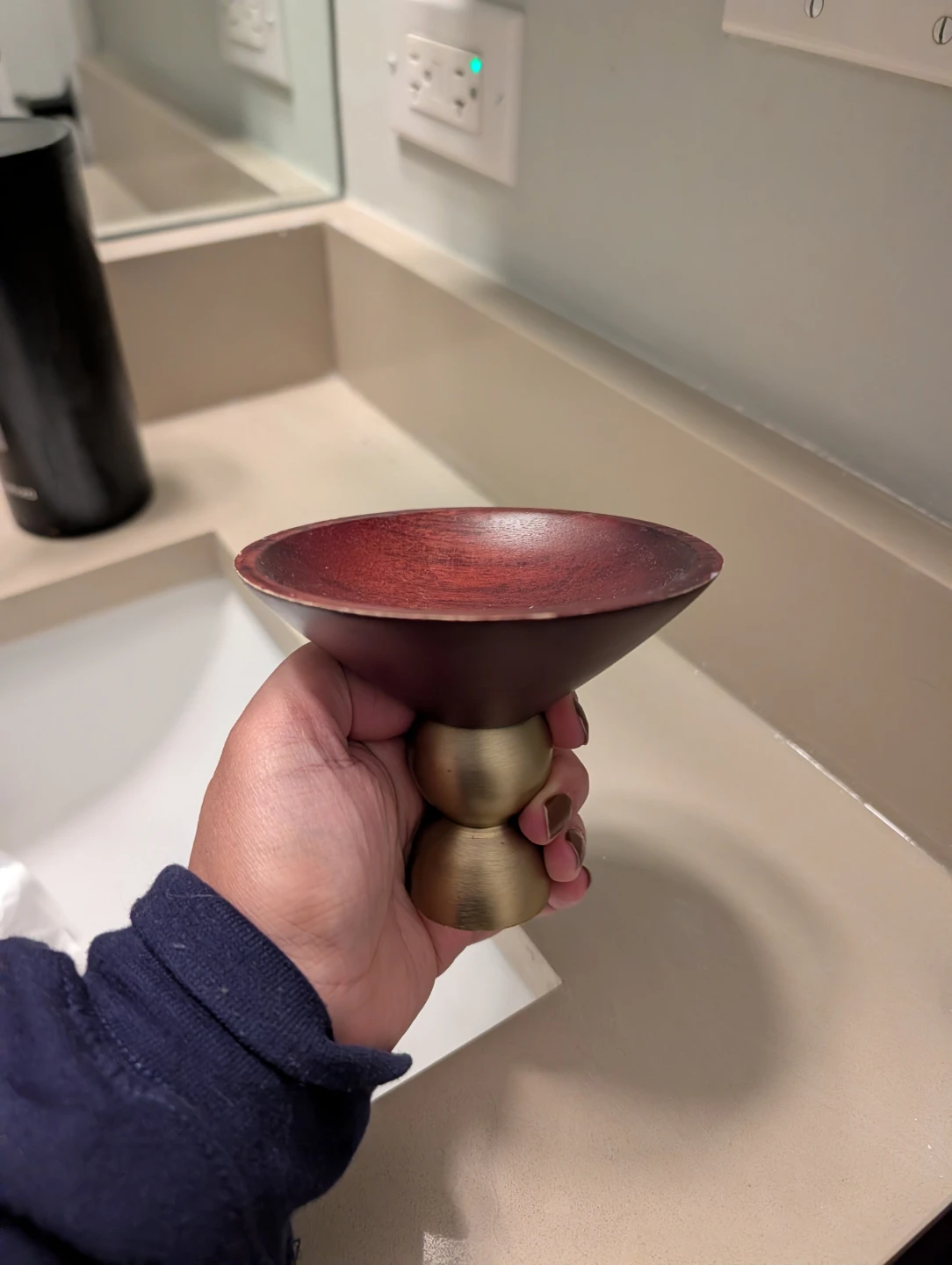 Wooden and Brass Pedestal Bowl