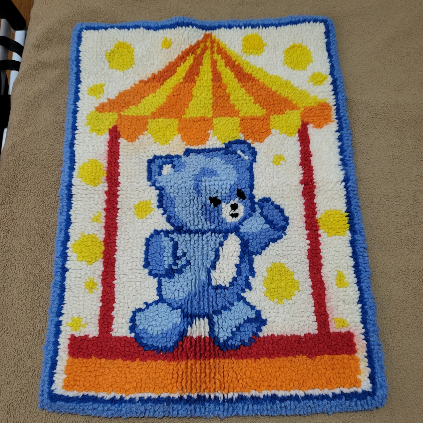 Handmade Blue Bear Latch Hook Rug