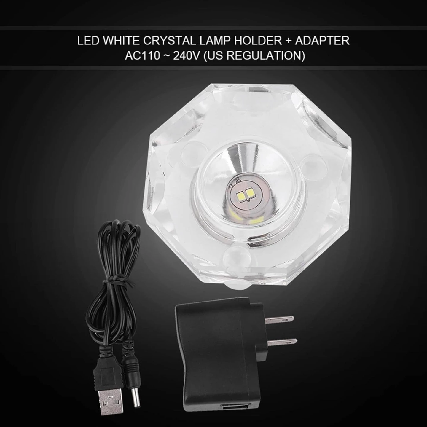 LED White Crystal Lamp Holder + Adapter - photo 4