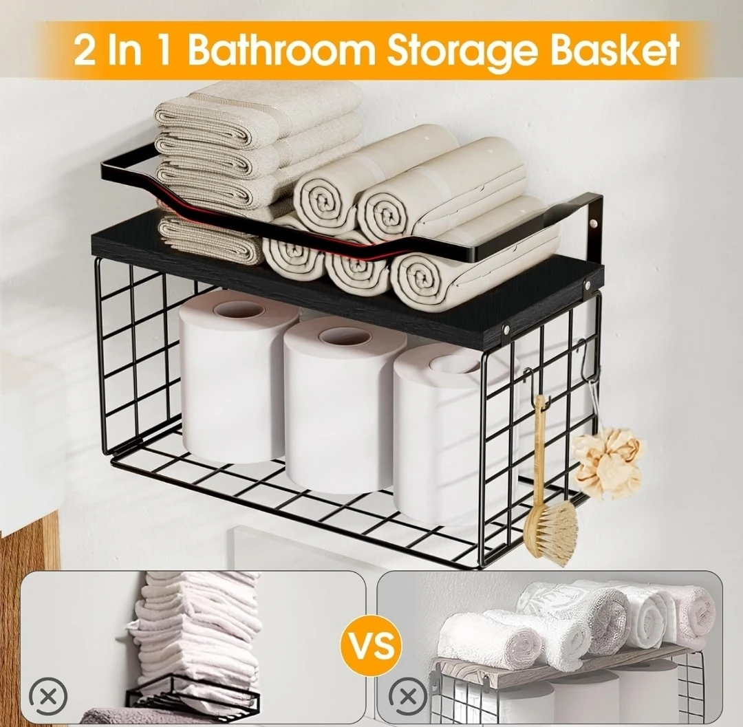 Black Metal Towel Rack with Shelf - photo 4