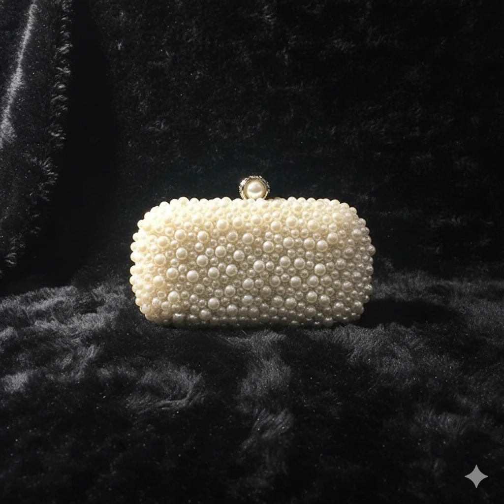 Pearl Beaded Clutch Bag with Chain $60