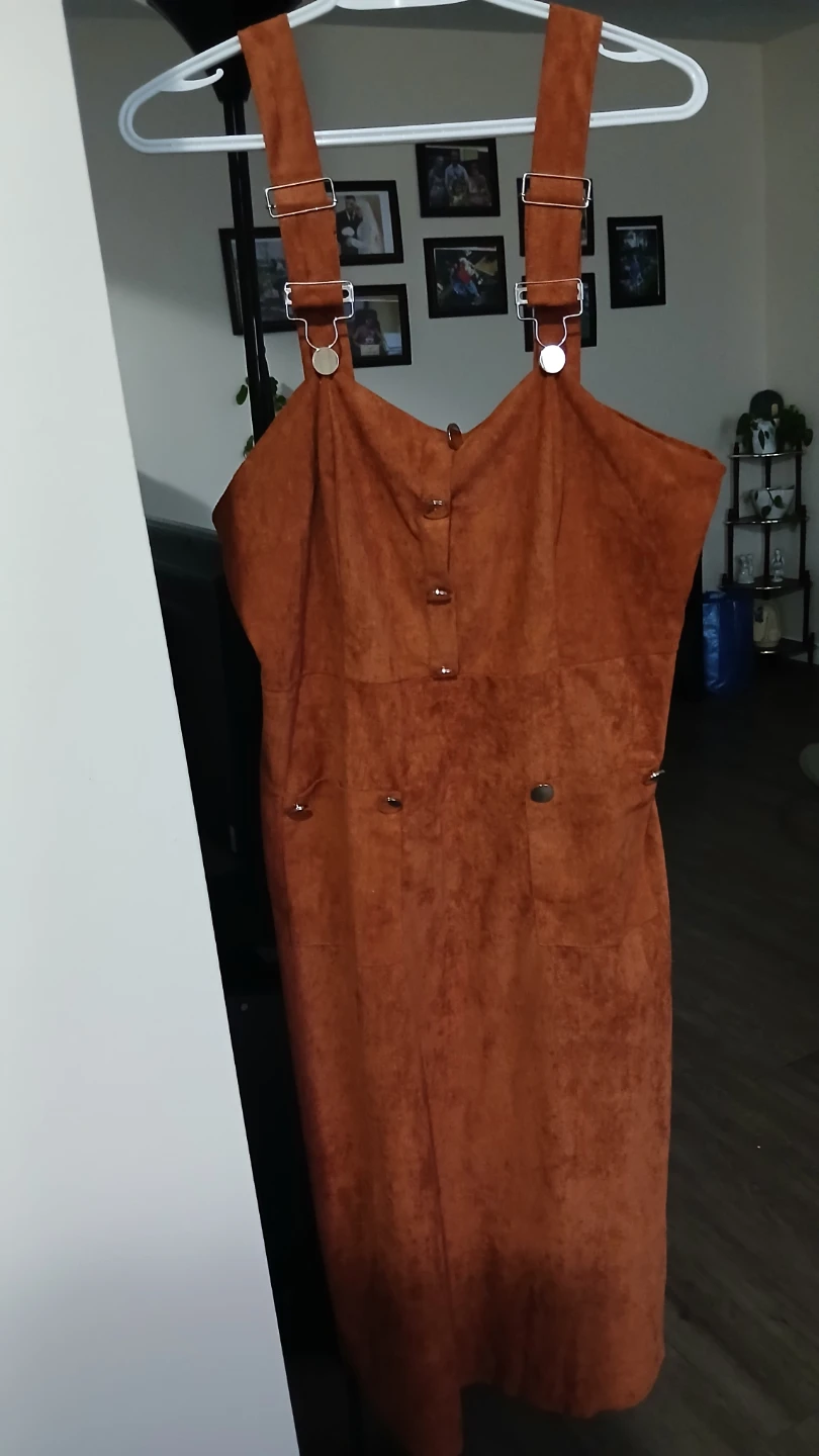 Brown Suede Overall Dress