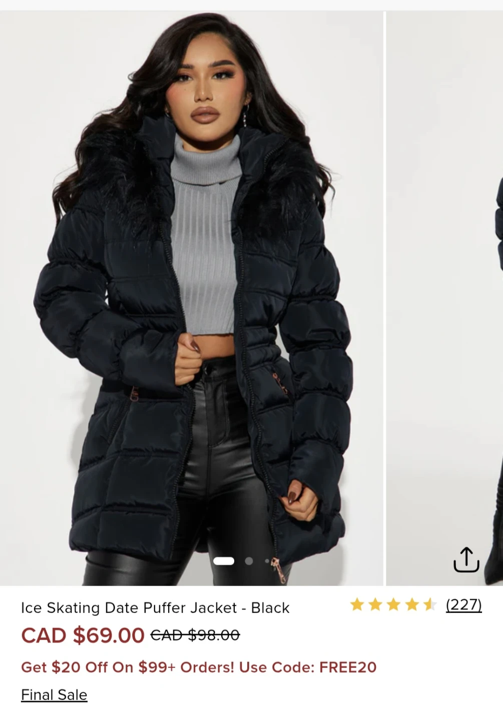 Fashion Nova Ice Skating Date Puffer Jacket - Black - photo 2