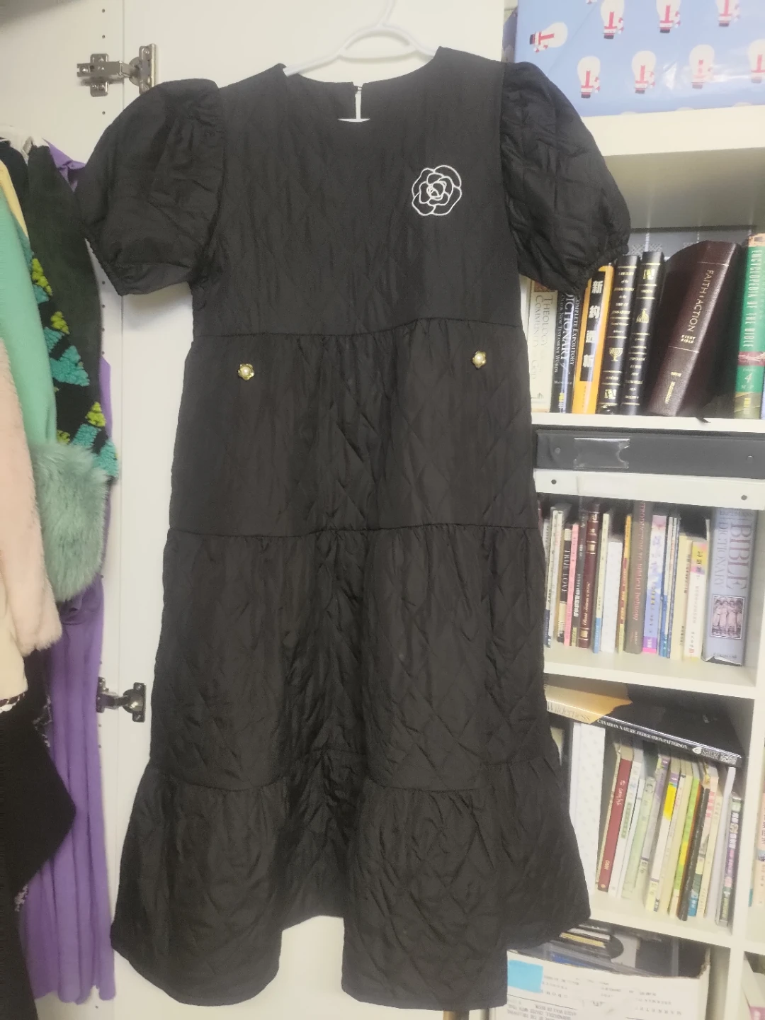 Black Tiered Dress with Flower Detail