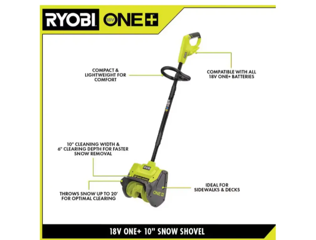 RYOBI 18V ONE+ Cordless Battery 10-inch Snow Shovel Kit - photo 3