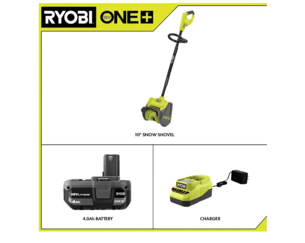 RYOBI 18V ONE+ Cordless Battery 10-inch Snow Shovel Kit