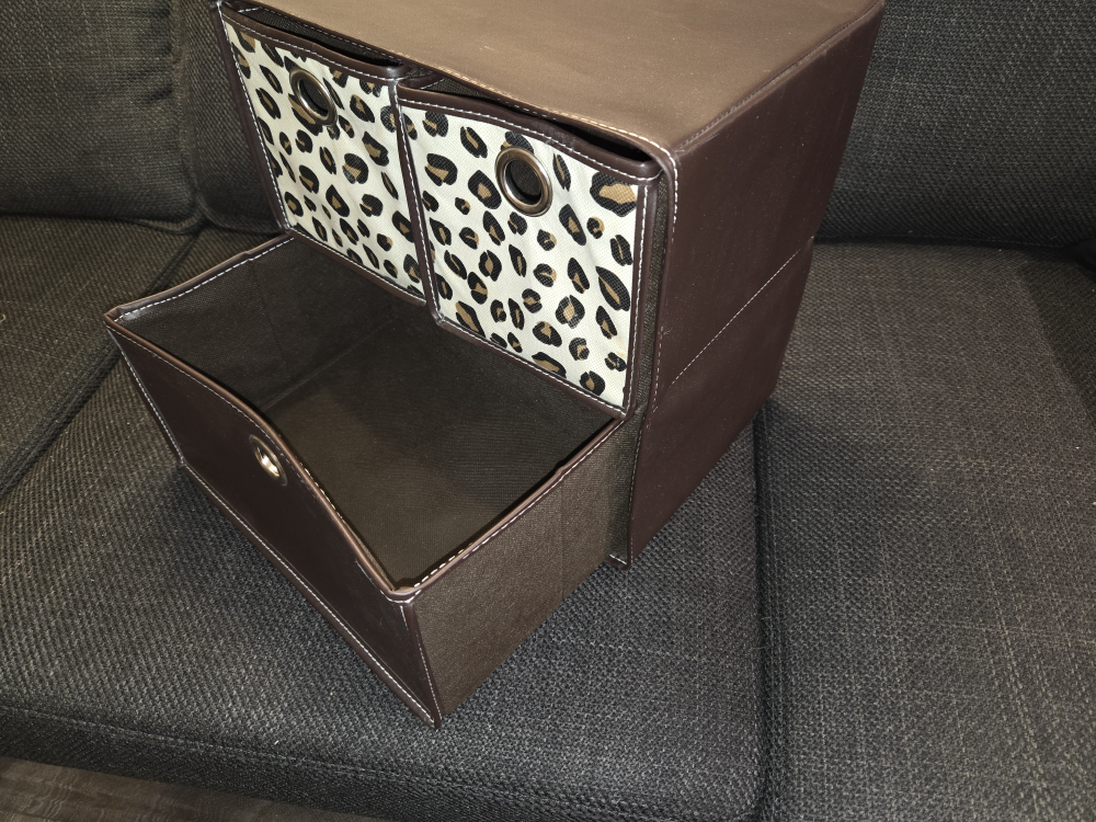 Brown Faux Leather Storage Box with Leopard Print Drawers - photo 4