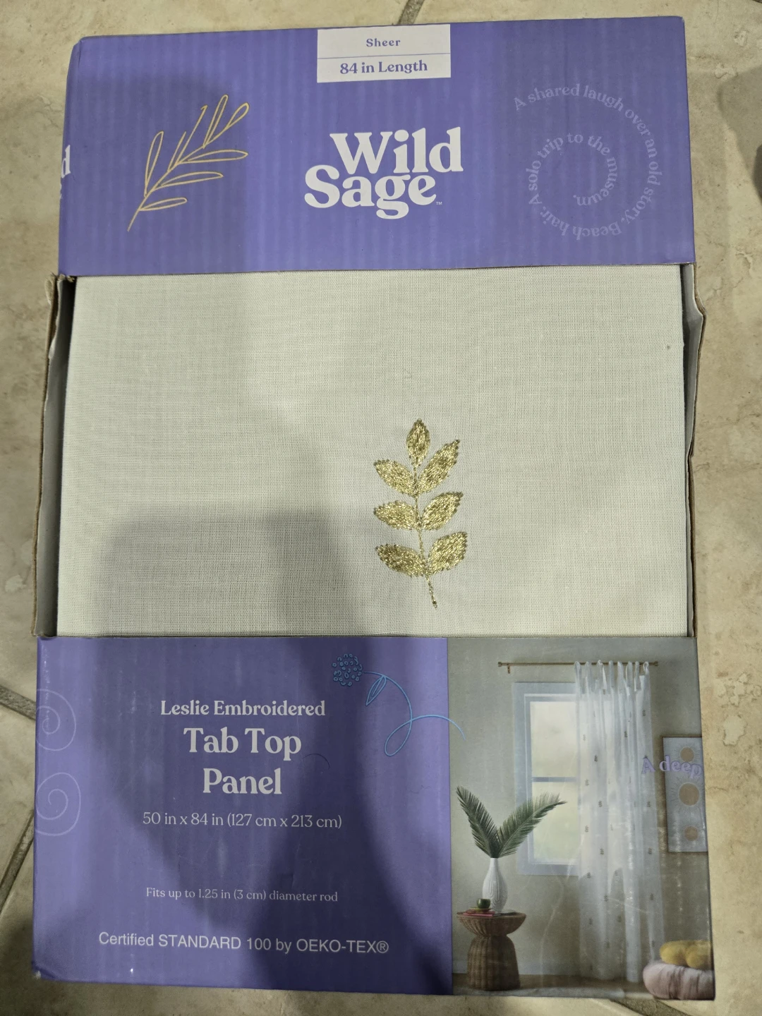 Wild Sage Leslie Embroidered Tab Top Panel 50x84 Ivory