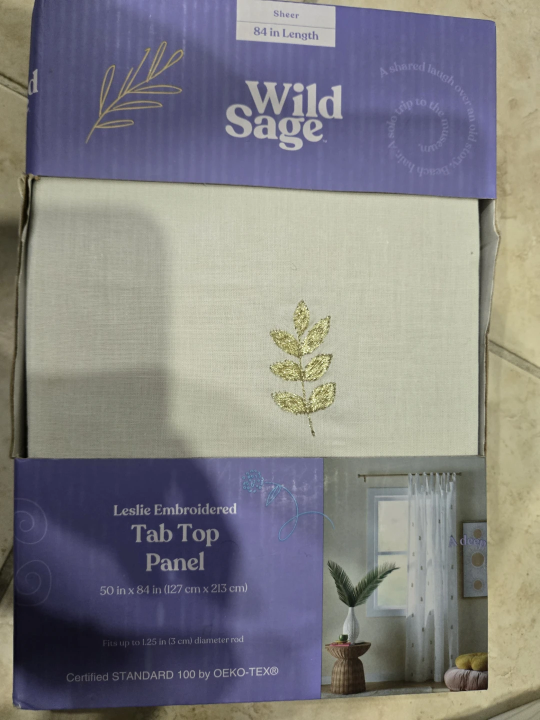 Wild Sage Leslie Embroidered Tab Top Panel 50x84 Ivory - photo 2