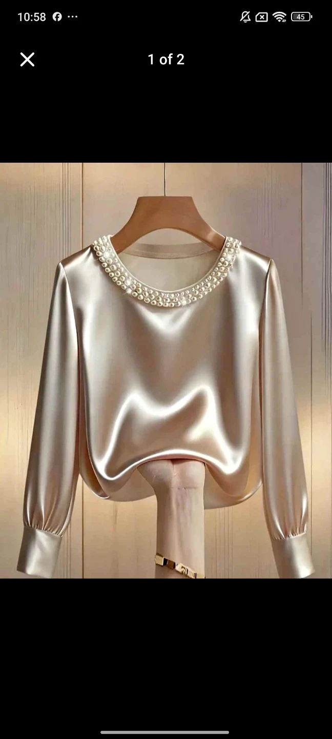 Champagne Blouse with Pearl Embellishments