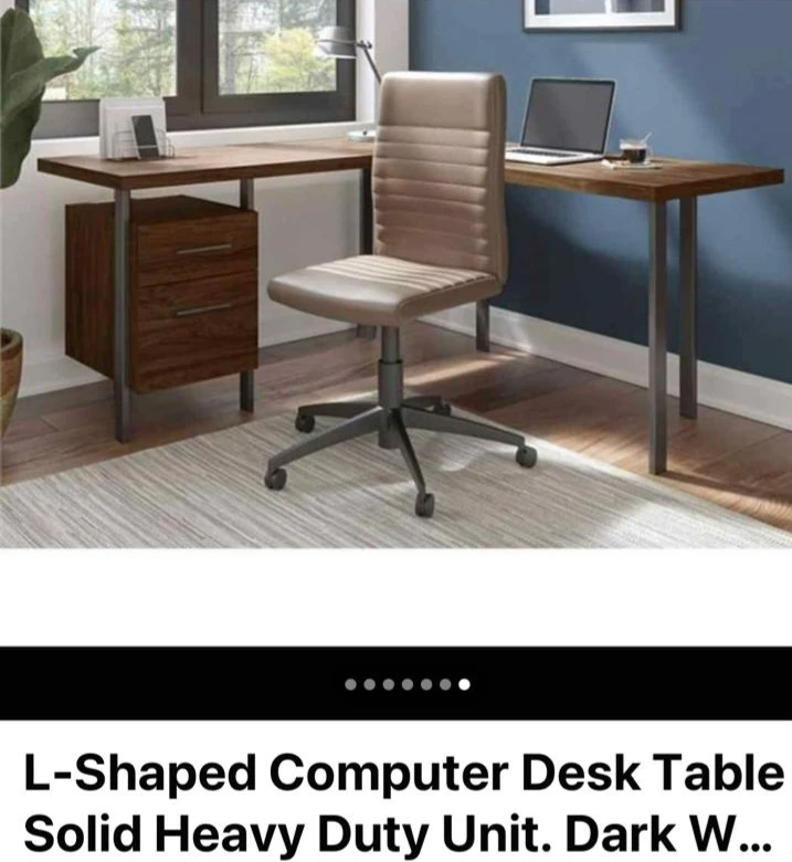 L-Shaped Brown Wood Desk with Drawers - photo 2