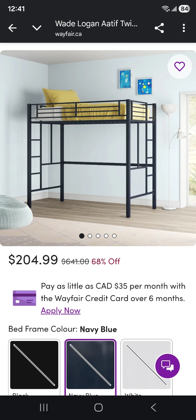 Wade Logan Aatif Twin Loft Bed - Navy Blue
